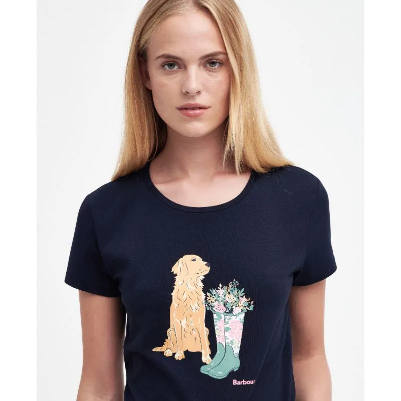 Barbour Rowen Ladies T-Shirt - Navy (Golden Retriever)