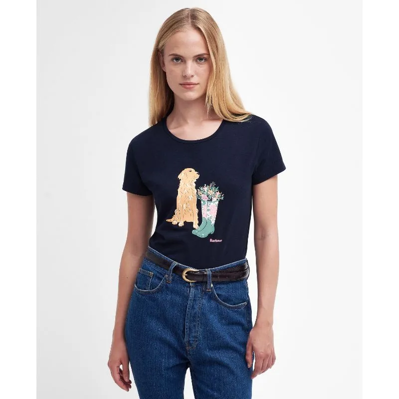 Barbour Rowen Ladies T-Shirt - Navy (Golden Retriever)