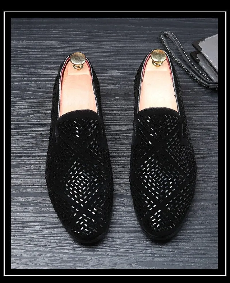 Black Diamond Rhinestones Designer Loafers,Wedding,Party Wear Slip On Shoes-JonasParamount