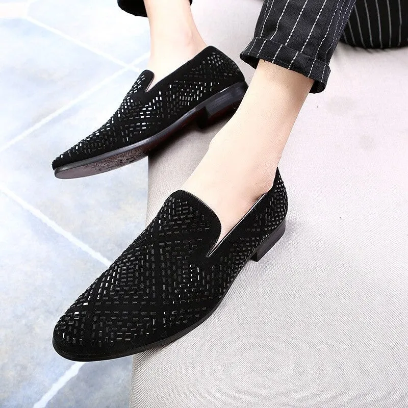 Black Diamond Rhinestones Designer Loafers,Wedding,Party Wear Slip On Shoes-JonasParamount