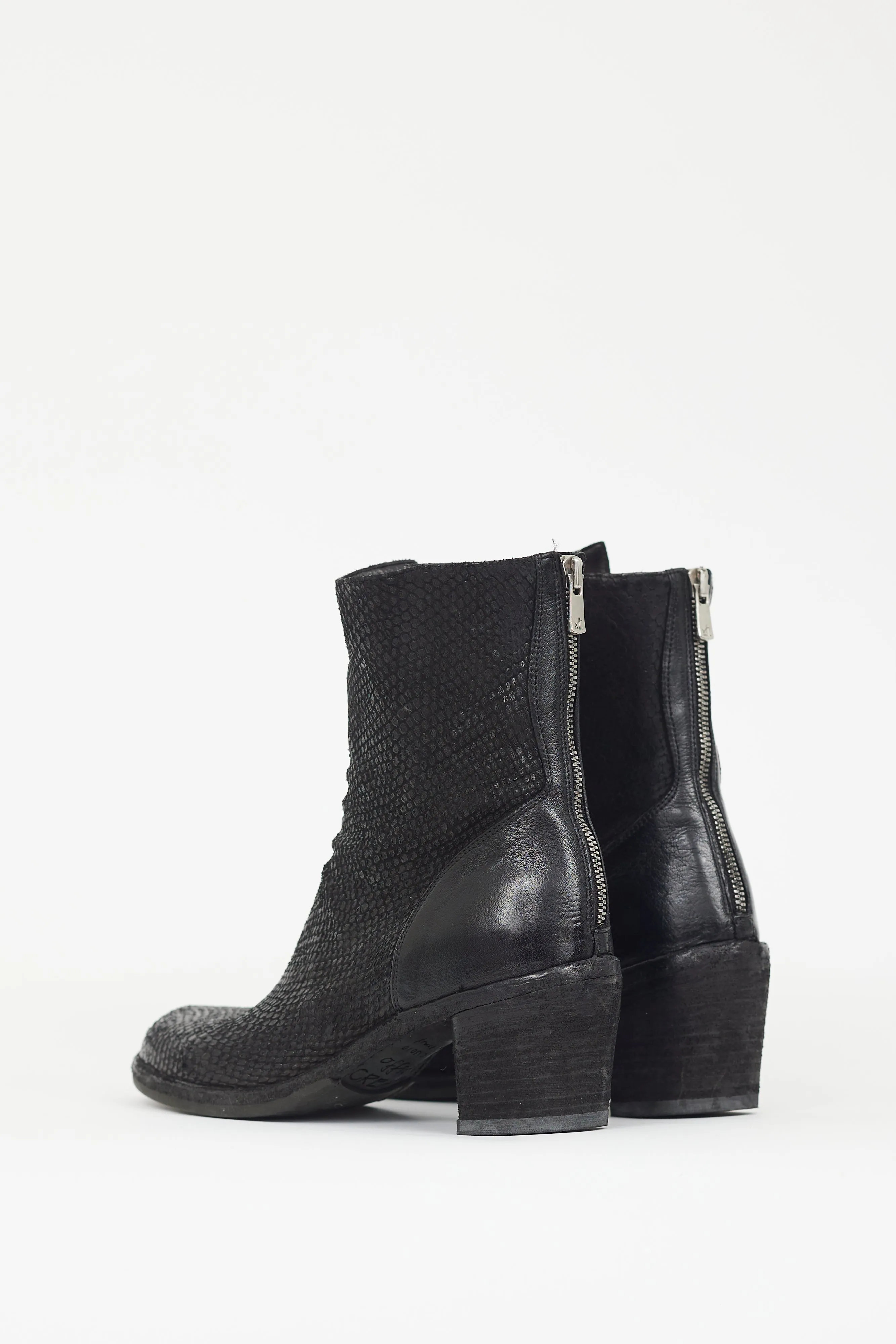 Black Textured Leather Boot