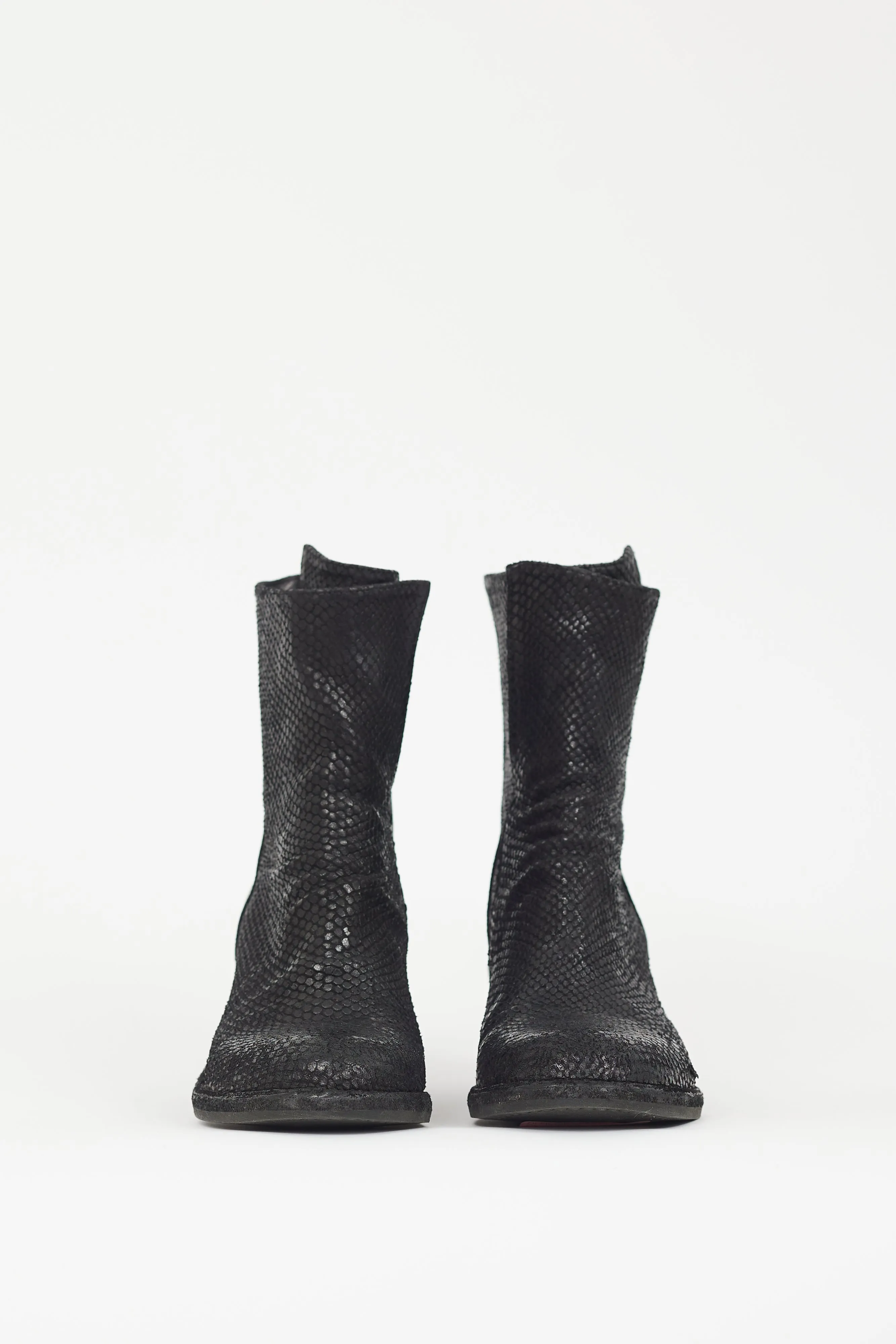 Black Textured Leather Boot