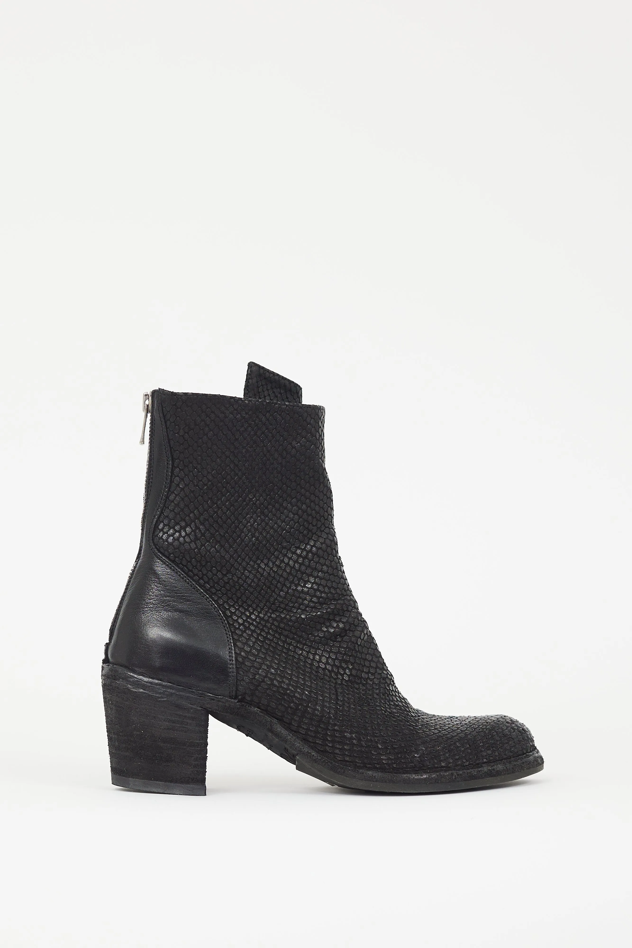 Black Textured Leather Boot