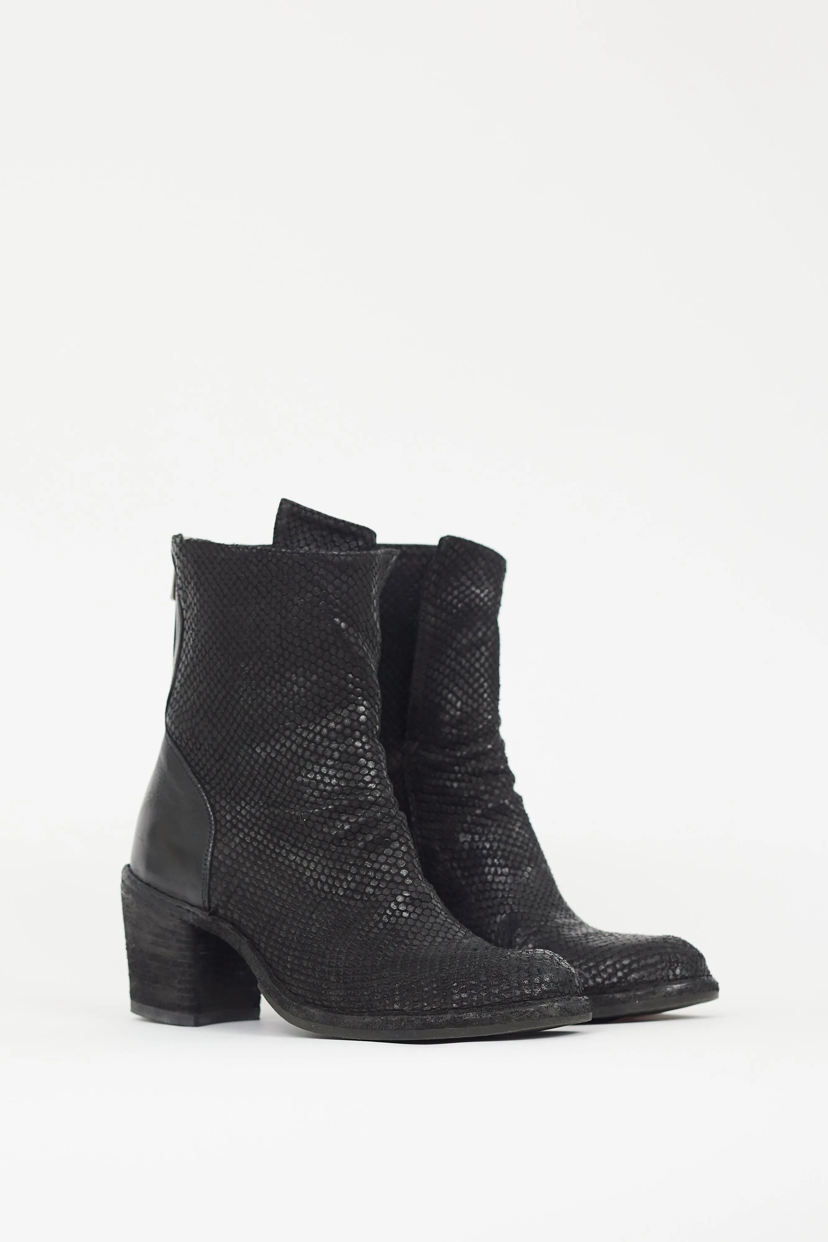 Black Textured Leather Boot