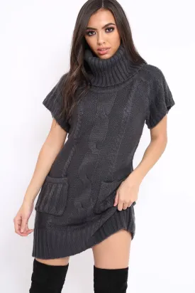 Charcoal Roll Neck Jumper Dress - Catrina