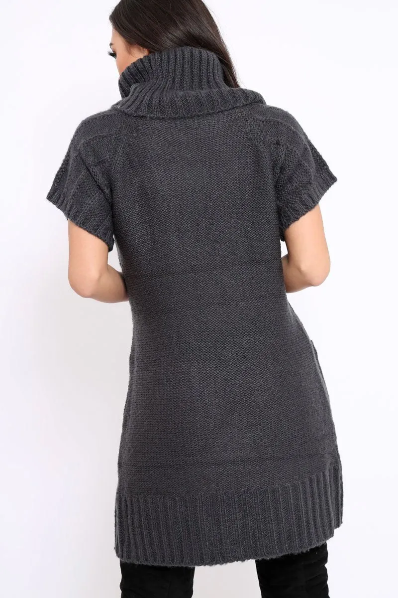 Charcoal Roll Neck Jumper Dress - Catrina