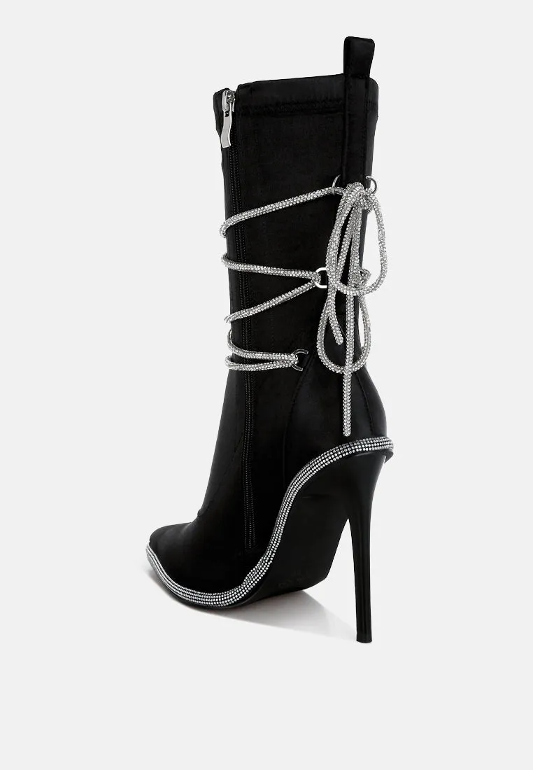 Dacia Rhinestones Strap Satin Calf Boots