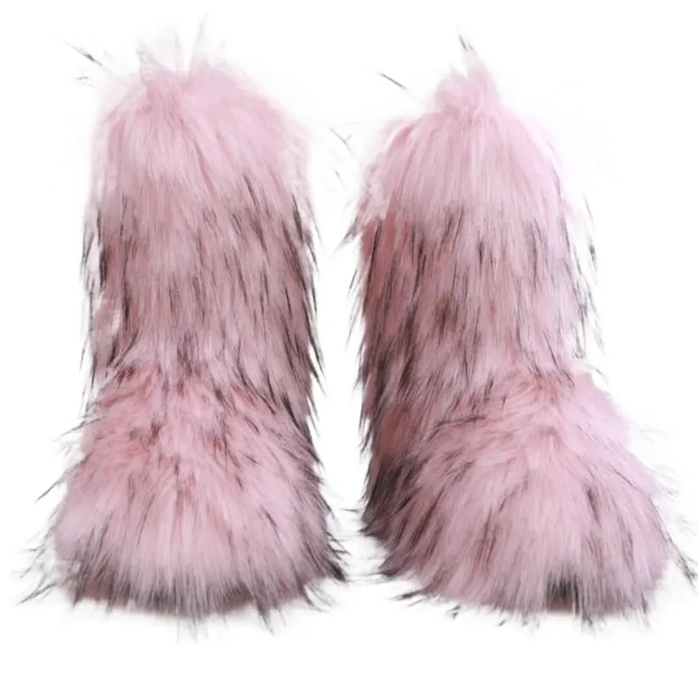 Faux fur lined fuzzy ankle snow boots outdoor & indoor