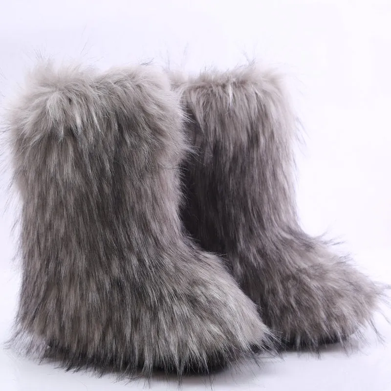 Faux fur lined fuzzy ankle snow boots outdoor & indoor