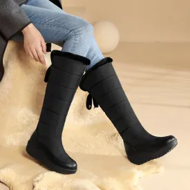 Faux fur lining down cloth under the knee snow boots back tie-up