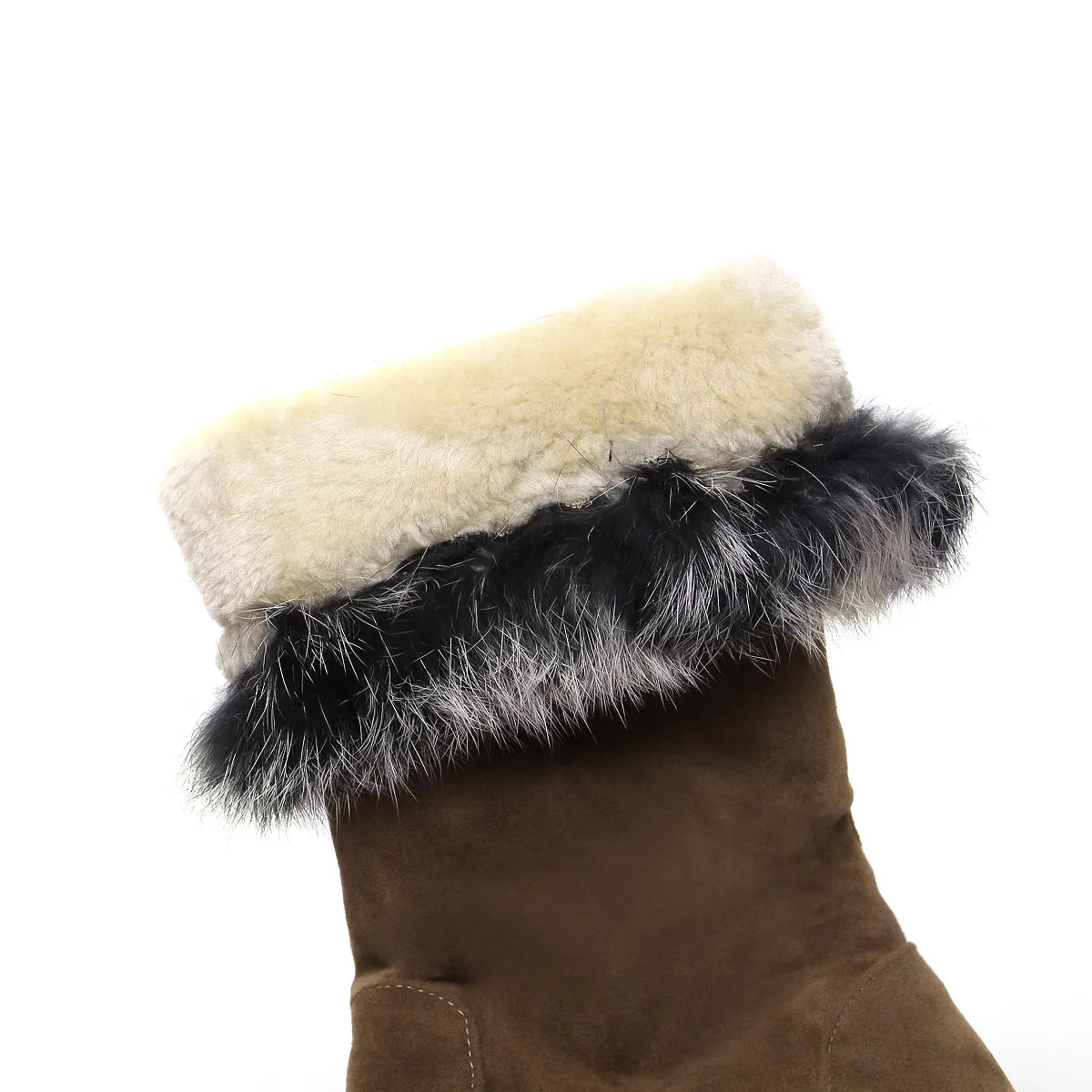 Fuzzy trim fur lined mid calf snow boots