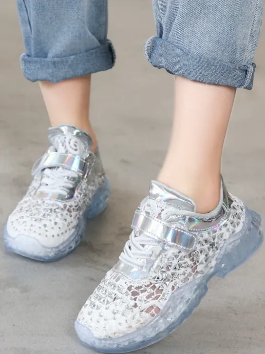 Girls Magical Rhinestones And Lace Non-Slip Sneakers By Liv and Mia