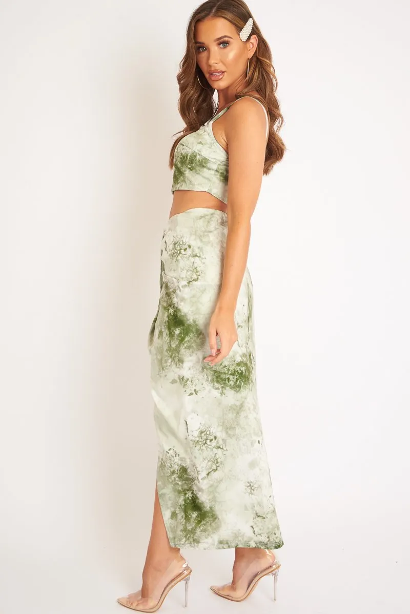 Green Tie Dye Midi Skirt and Crop Top Co-ord - Lisa