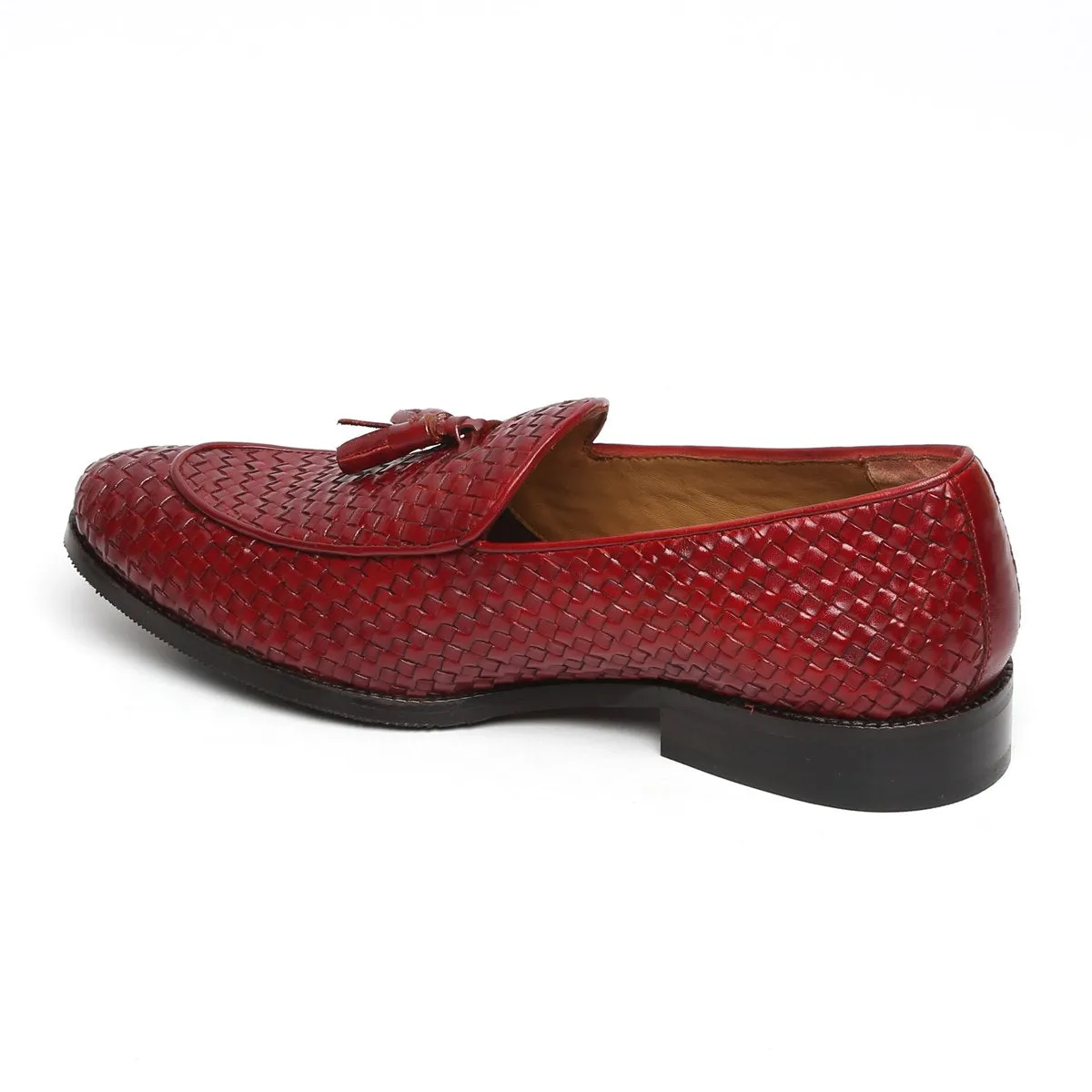 Hand Weaved Wine Apron Toe Tassels Slip-on Shoes