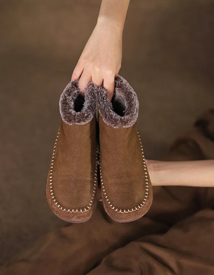 Handmade Nubuck Leather Ankle Fur Boots for Winter