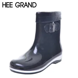 HEE GRAND Winter Rainboots For Women Anti-slip Warm Boots Flat Platform Rainning Shoes Rubber Boots 7 Colors XWX2963