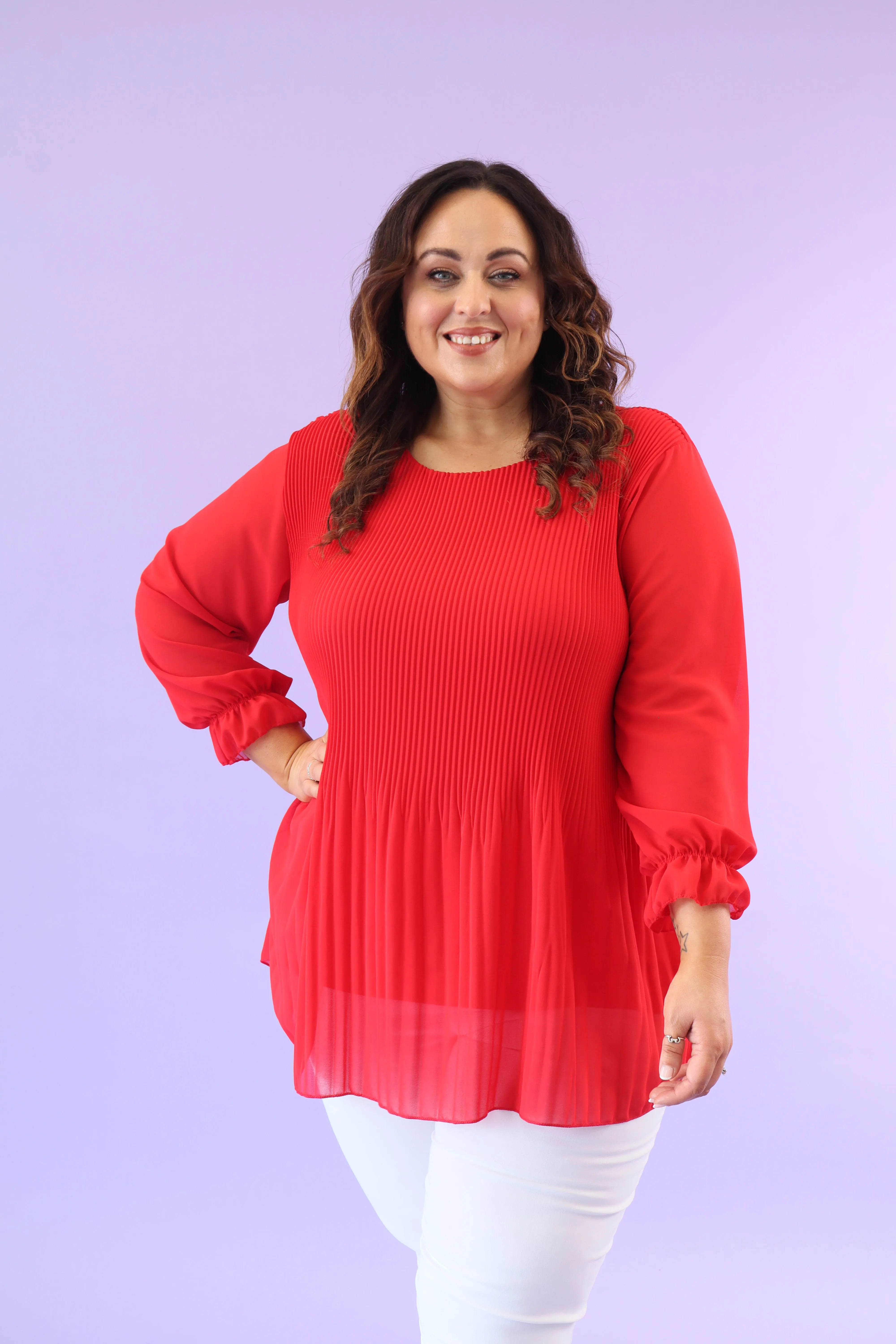 Maizie Pleated Blouse in Red