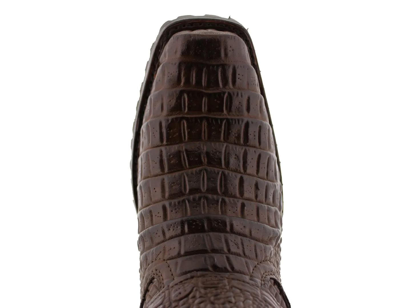 Mens Brown Motorcycle Boots Crocodile Belly Print - Square Toe