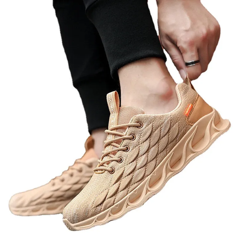 Men's Fish Scale Casual Lace-up Comfortable Running Shoes Breathable Gym Fly Woven Sneakers