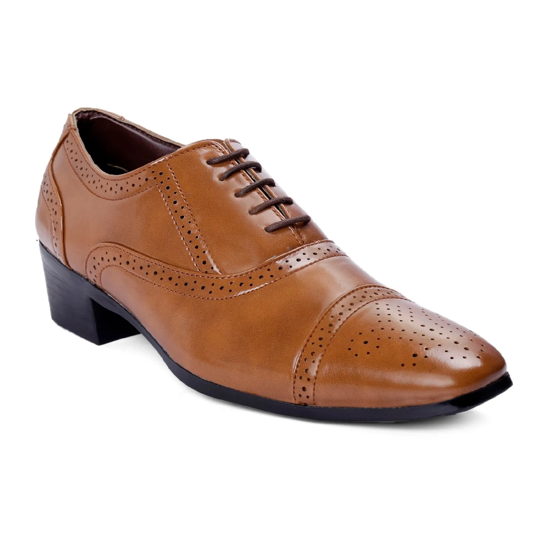 Men's Height Increasing Faux Leather Oxford Semi Brogue Formal Lace-Up Shoes