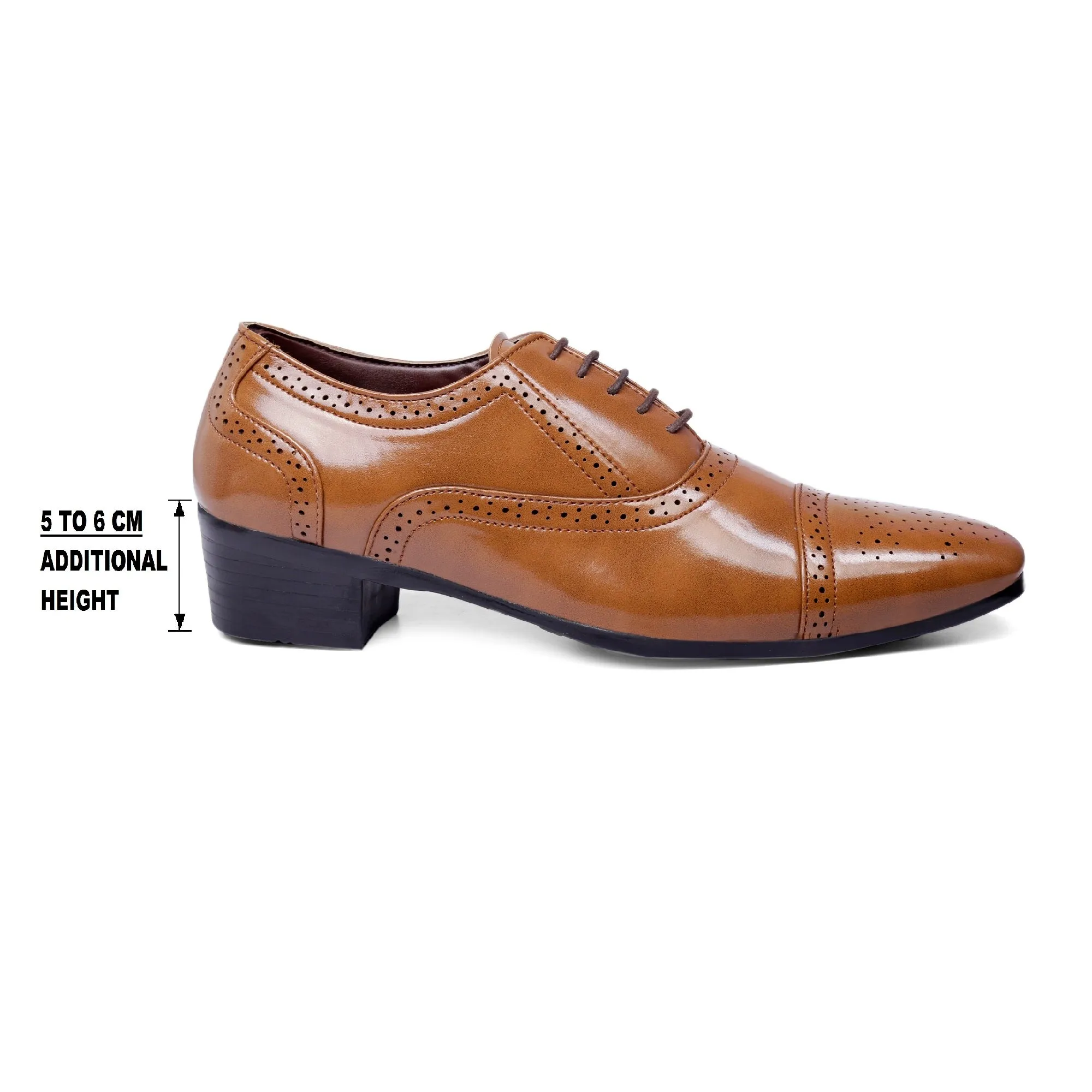 Men's Height Increasing Faux Leather Oxford Semi Brogue Formal Lace-Up Shoes