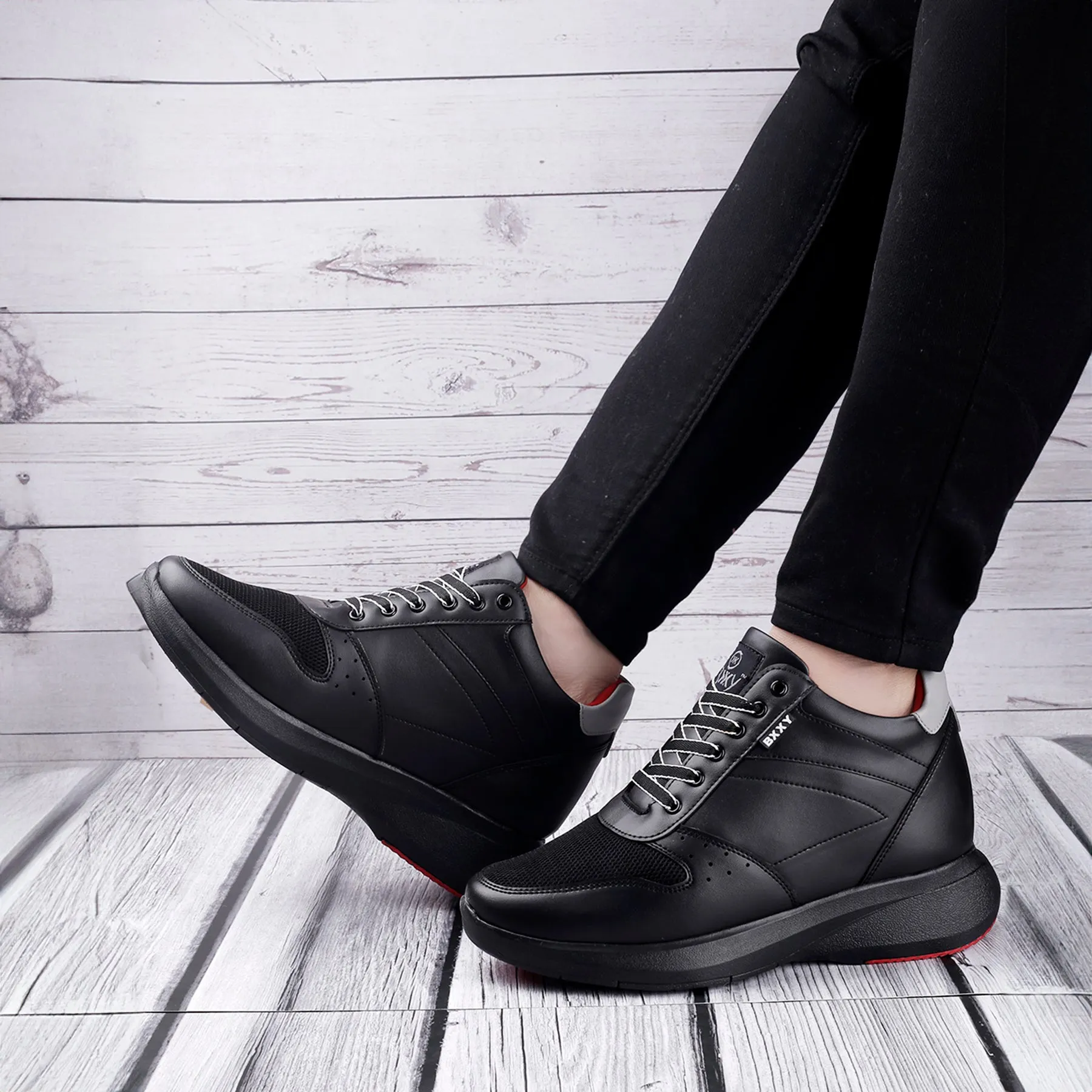 Men's Stylish Hidden Height Increasing Pu Leather Material Casual Sneaker Lace up Shoes