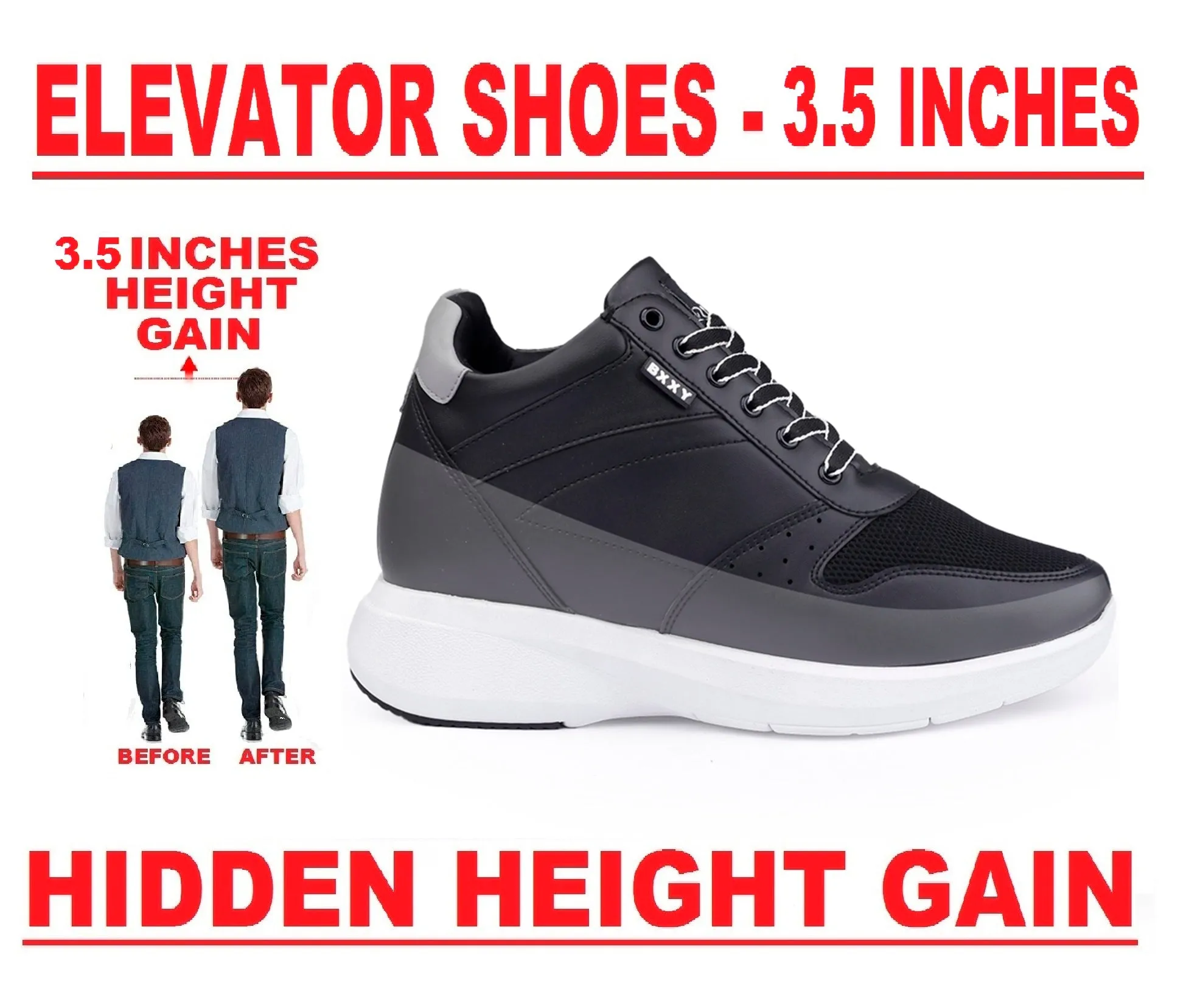 Men's Stylish Hidden Height Increasing Pu Leather Material Casual Sneaker Lace up Shoes