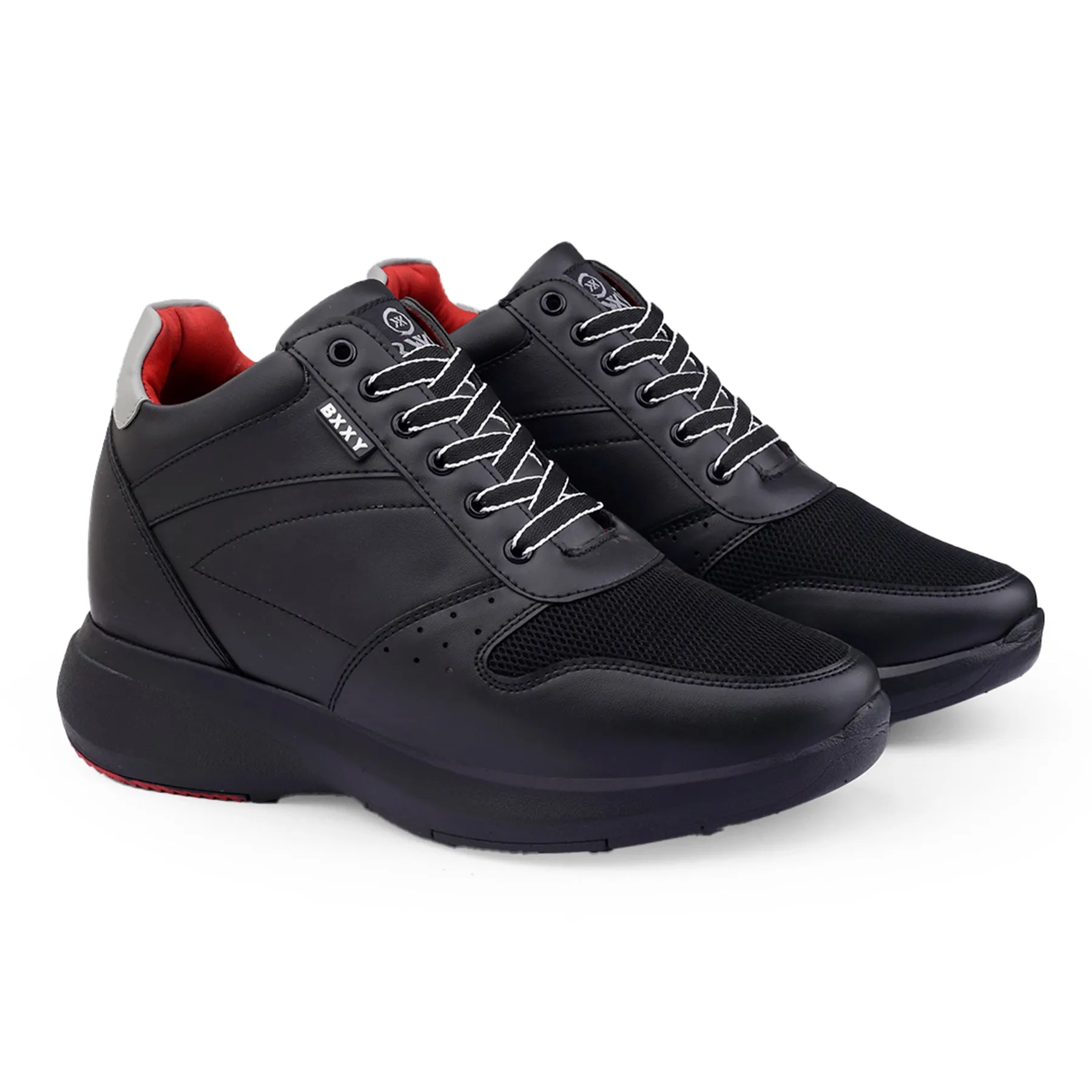 Men's Stylish Hidden Height Increasing Pu Leather Material Casual Sneaker Lace up Shoes