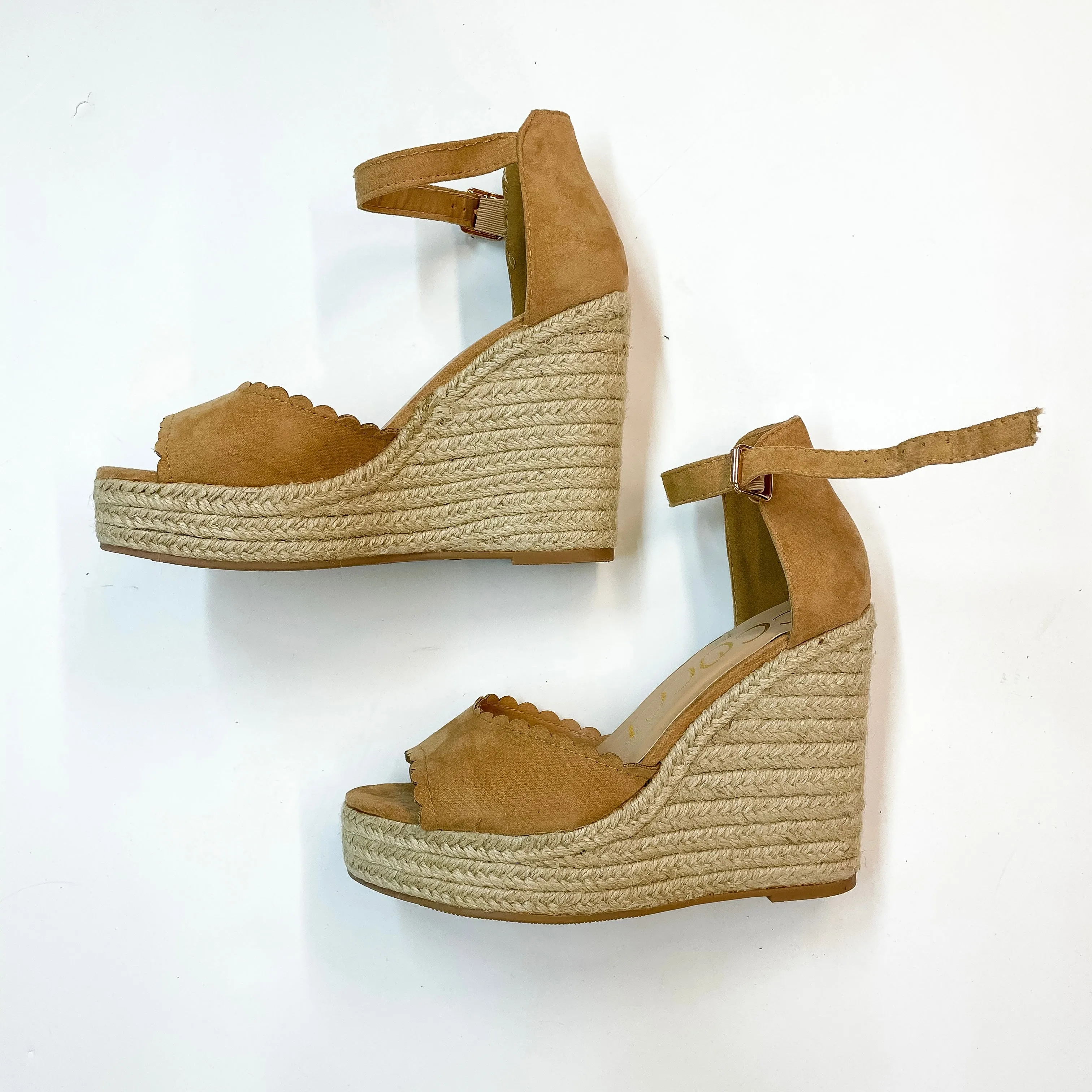 Model Shoe Size 6.5 | Passing through Paradise Espadrille Wedges in Tan