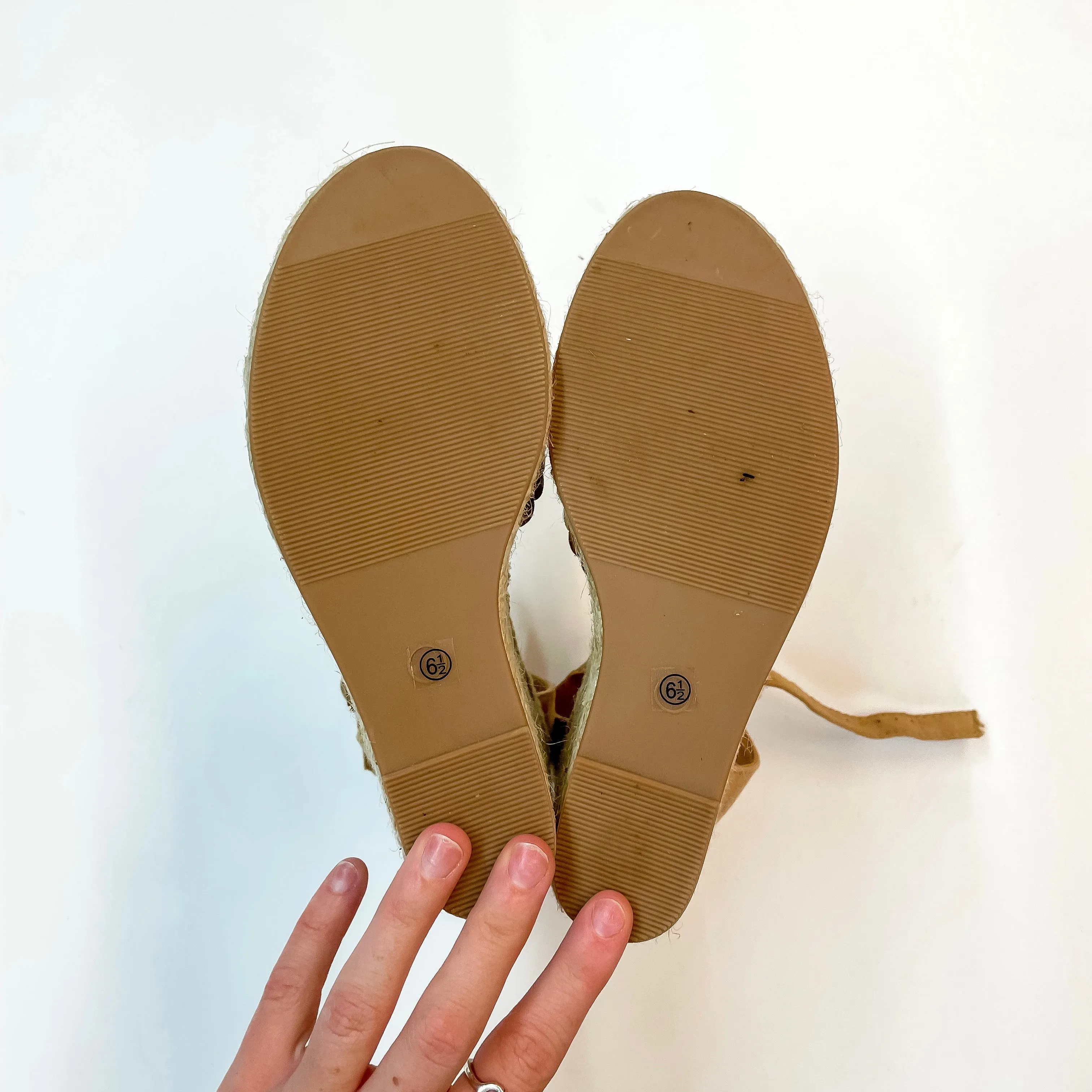 Model Shoe Size 6.5 | Passing through Paradise Espadrille Wedges in Tan