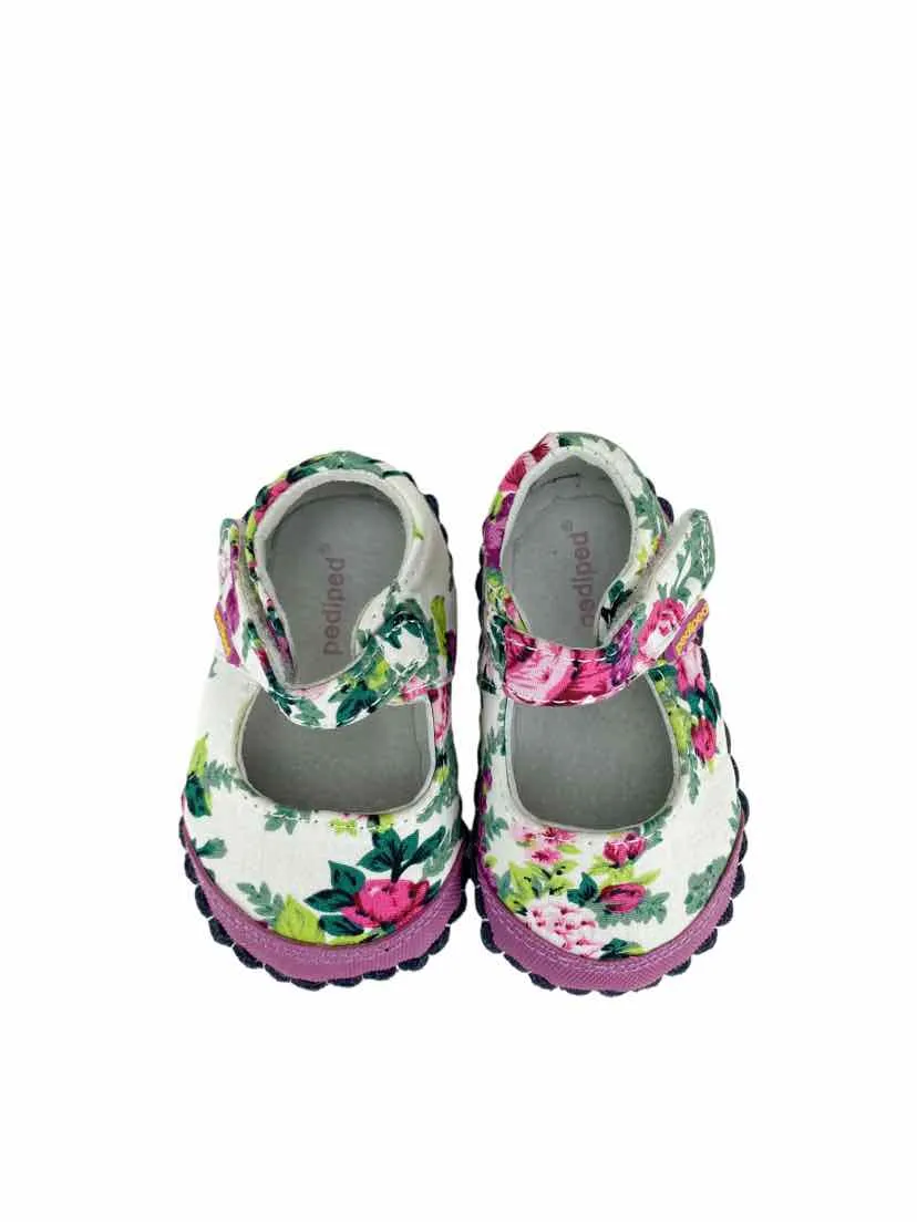 Pediped, Baby Girl Floral Mary Jane Shoes, Ivory/Multi, Size 2.5-3.5 (0-6M)