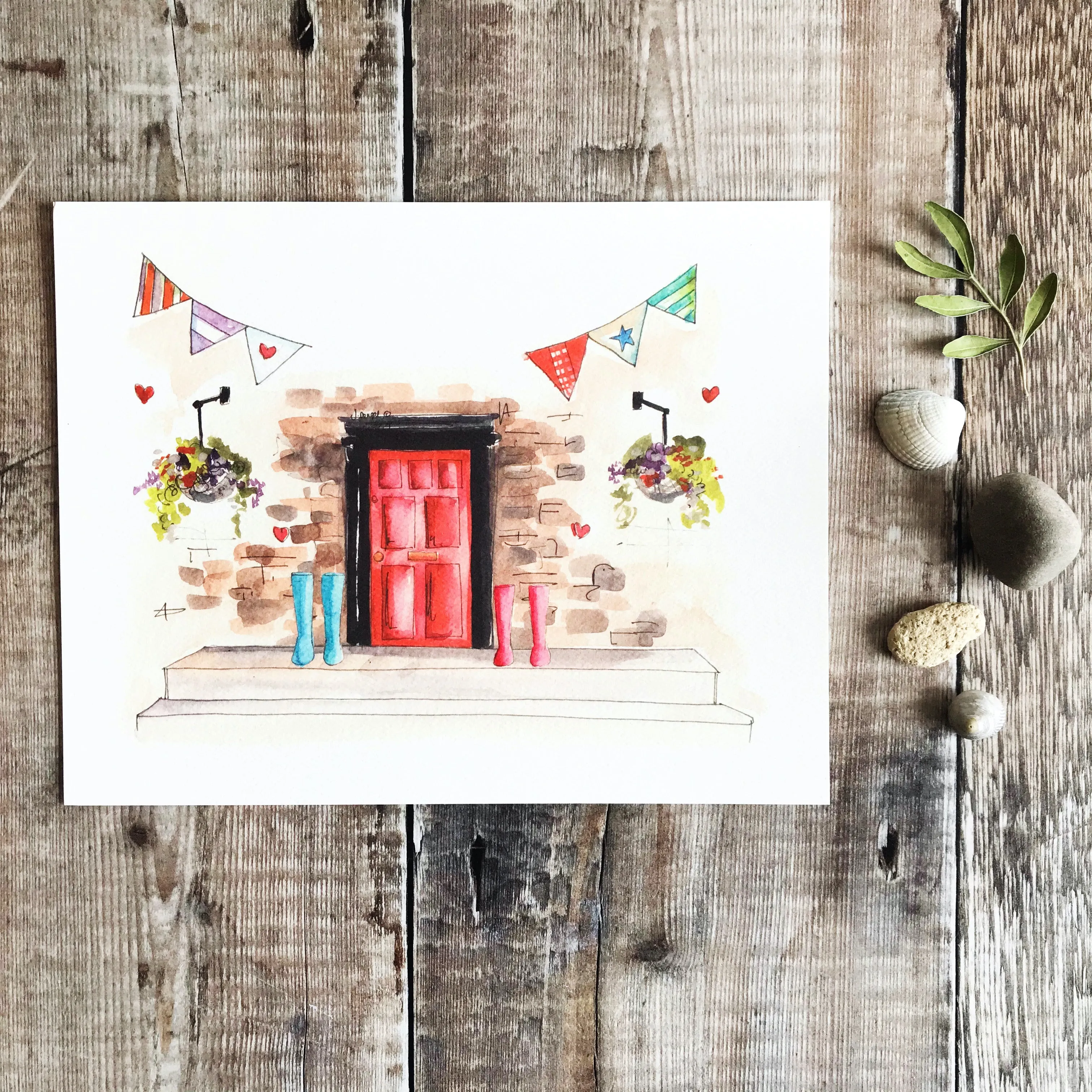 "Red Door 2 Wellies" Personalised Print