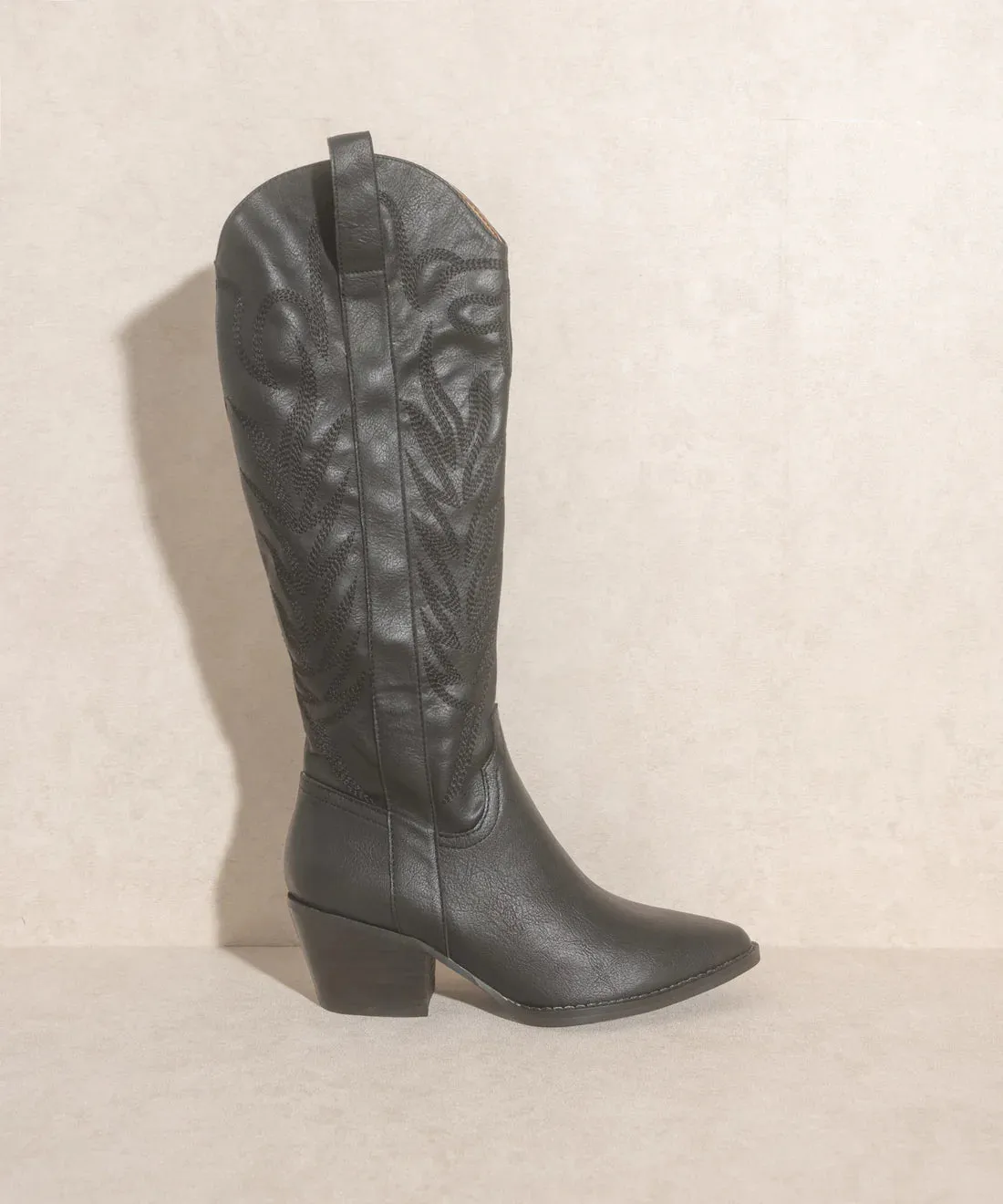 Samara Embroidered Tall Cowgirl Boots (Black)