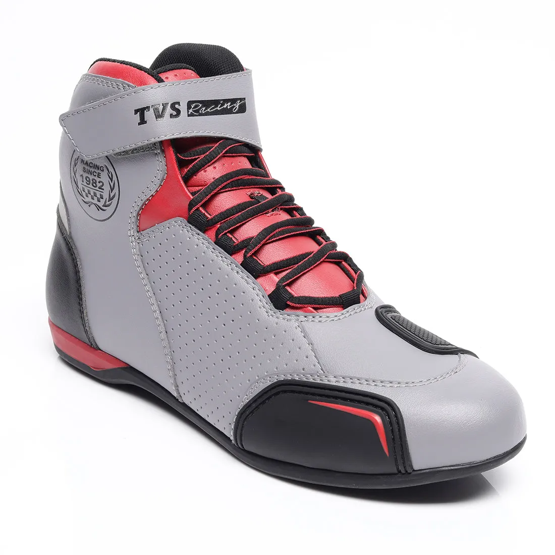 TVS Racing Ankle Length Riding Boots for Men:Anti-Microbial & Waterproof Riding Shoes with Reflective Panels, Ventilated Biker Boots with Ankle-Toe Protection-Premium Men's Riding Boots