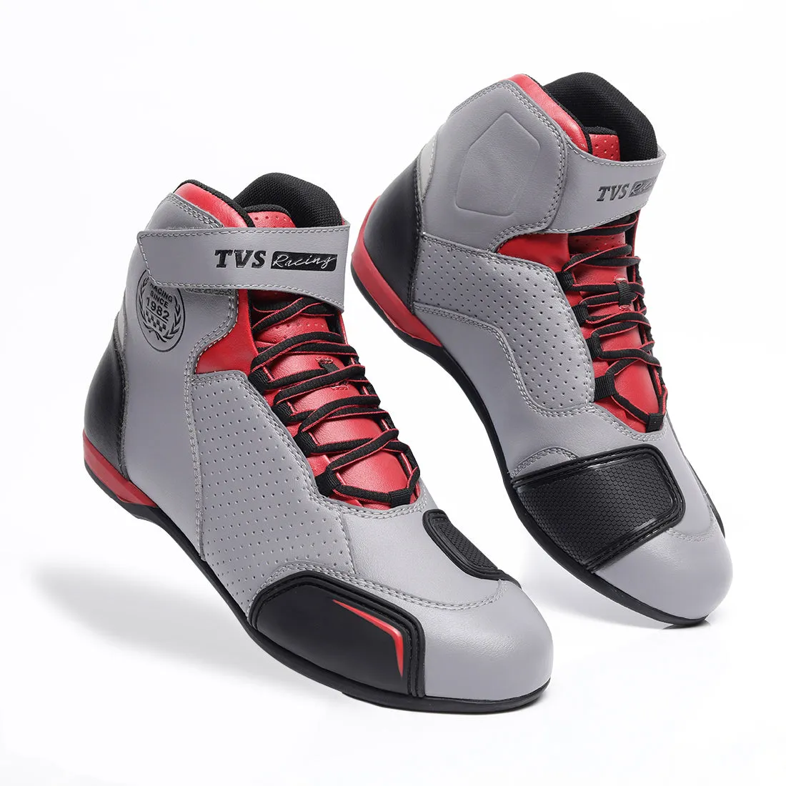 TVS Racing Ankle Length Riding Boots for Men:Anti-Microbial & Waterproof Riding Shoes with Reflective Panels, Ventilated Biker Boots with Ankle-Toe Protection-Premium Men's Riding Boots