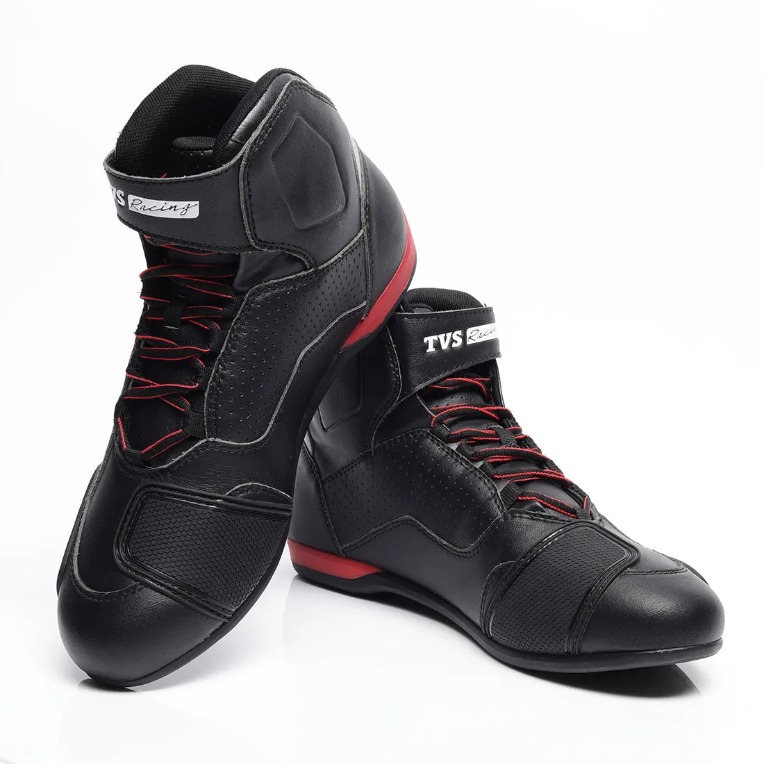 TVS Racing Ankle Length Riding Boots for Men:Anti-Microbial & Waterproof Riding Shoes with Reflective Panels, Ventilated Biker Boots with Ankle-Toe Protection-Premium Men's Riding Boots