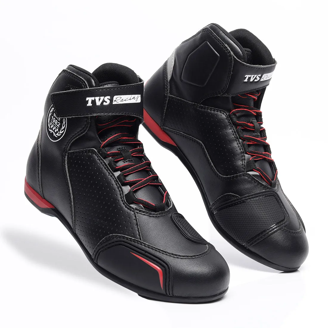 TVS Racing Ankle Length Riding Boots for Men:Anti-Microbial & Waterproof Riding Shoes with Reflective Panels, Ventilated Biker Boots with Ankle-Toe Protection-Premium Men's Riding Boots