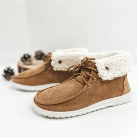 Very G | Have To Run High Top Slip On Loafers with Laces and Sherpa Lining in Light Tan