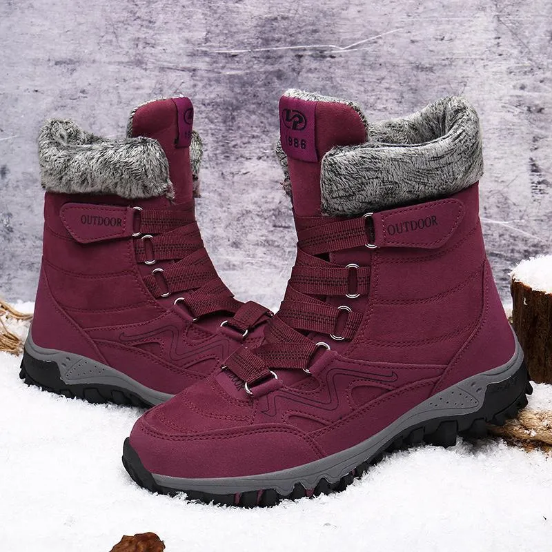 Women's Anti-slip warm lining mid calf snow boots with magic tape