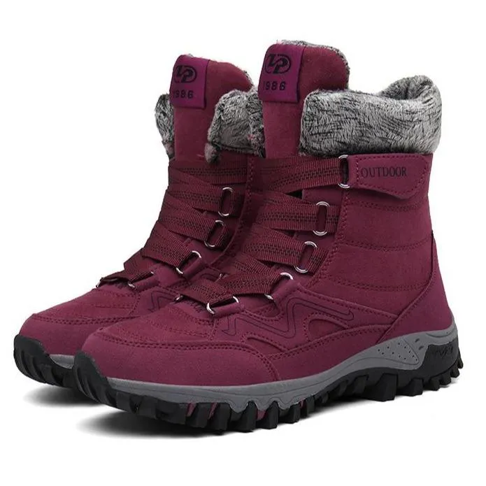 Women's Anti-slip warm lining mid calf snow boots with magic tape